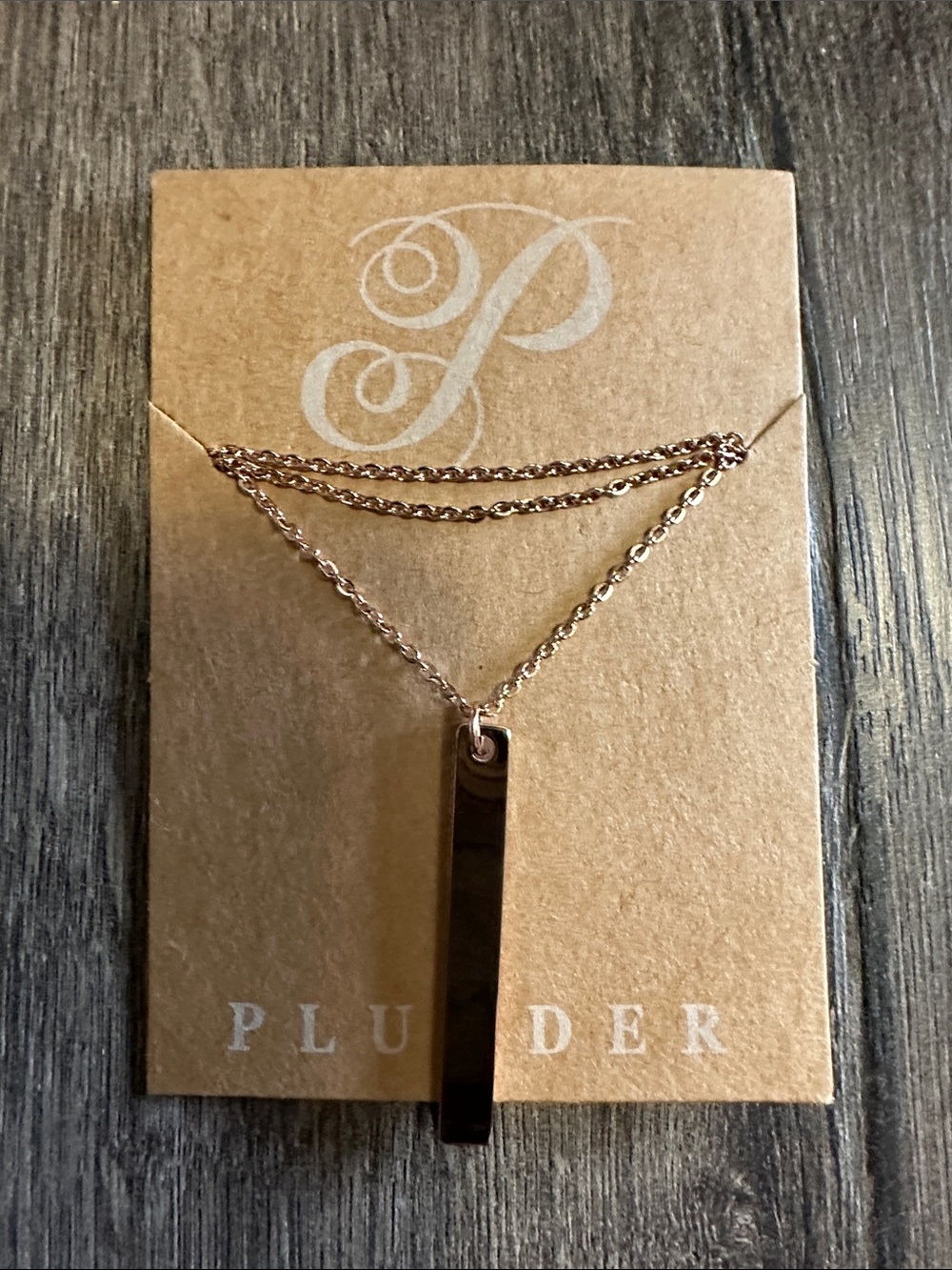 Plunder Rose Gold Bar Pendant Layered Necklace
